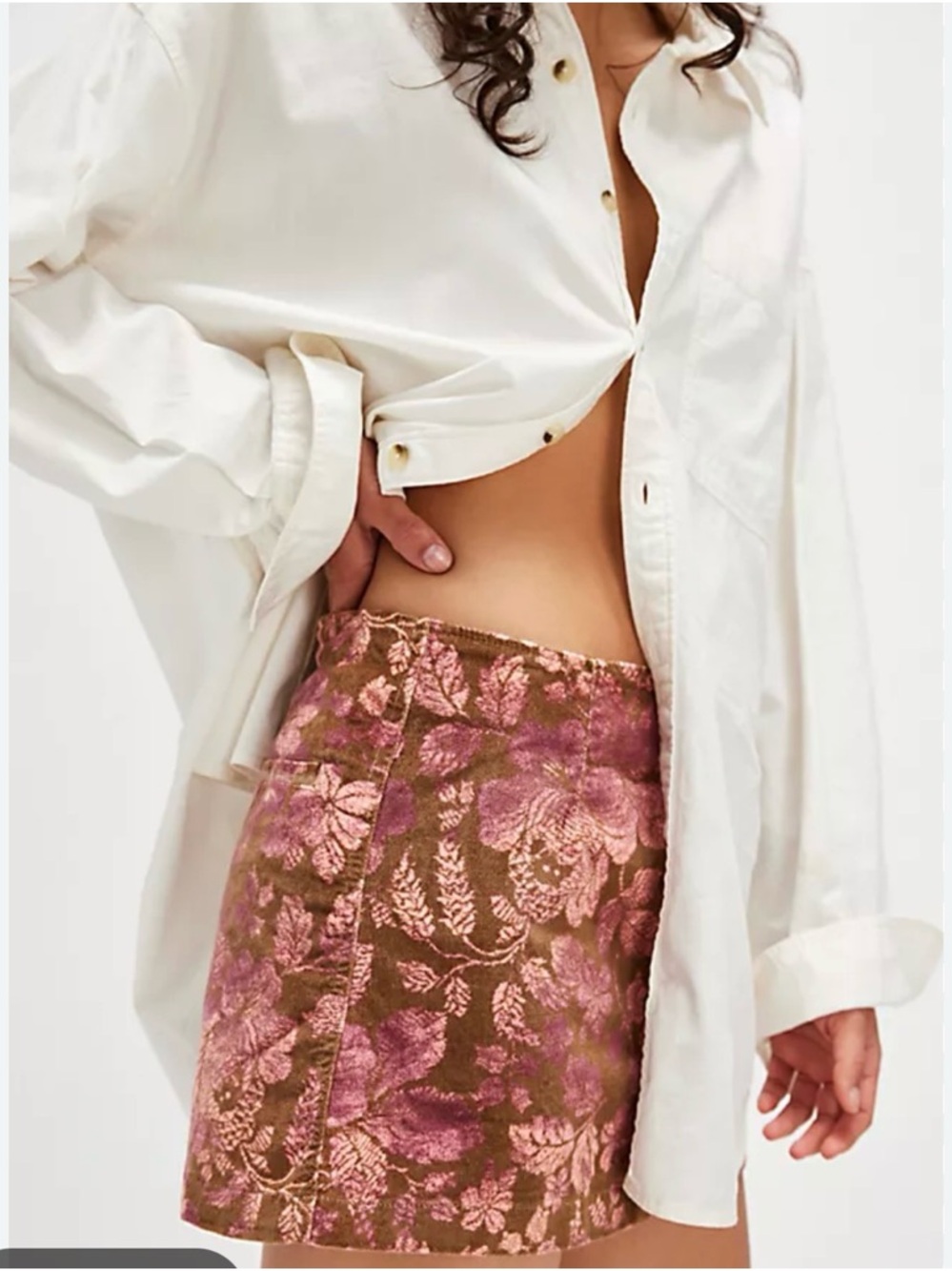 NWT Free People After Party Printed Mini Skirt Sz 12 Floral Velour Boho Festival